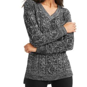 Cable Knit V-Neck Tunic Sweater